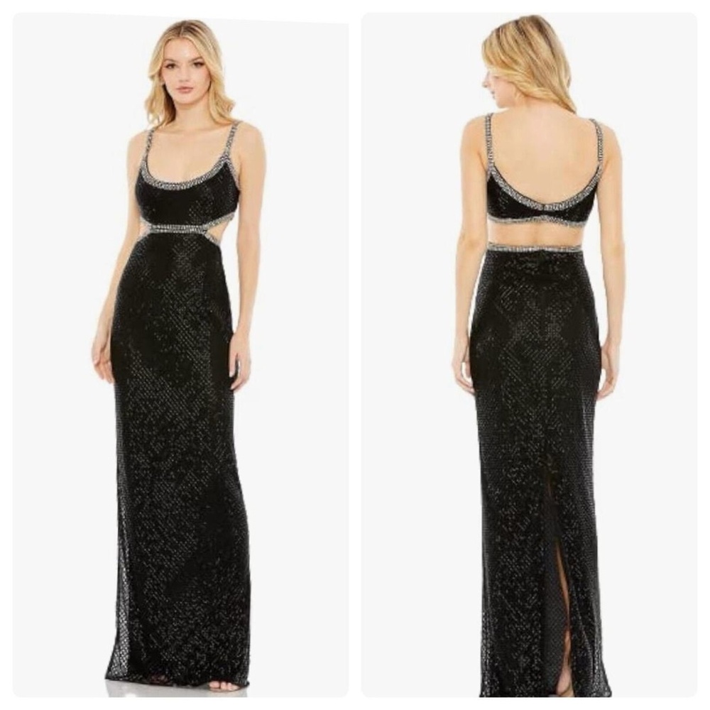 MAC DUGGAL Beaded Open Back Cut-Out Gown in Black